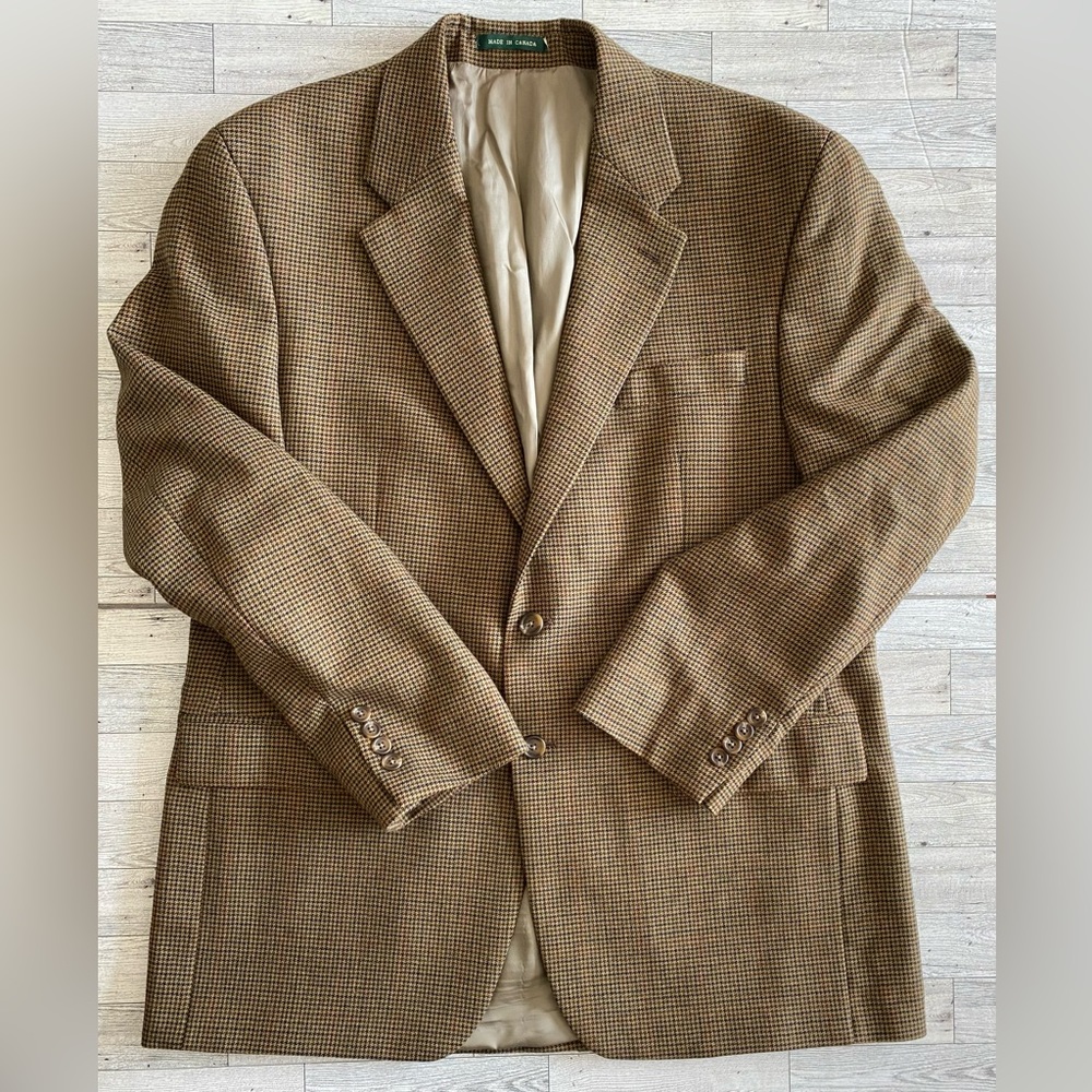 Lauren Ralph Lauren Men Brown Blue‎ Blazer US Size 43R Houndstooth Checks